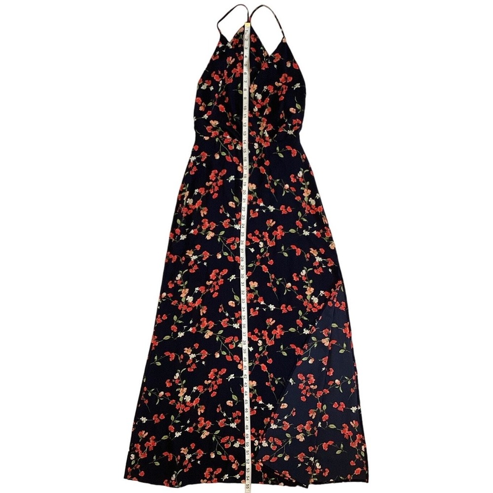 Lush Floral Maxi Dress Women Small Black Floral V-Neck Halter Slit - Picture 11 of 16